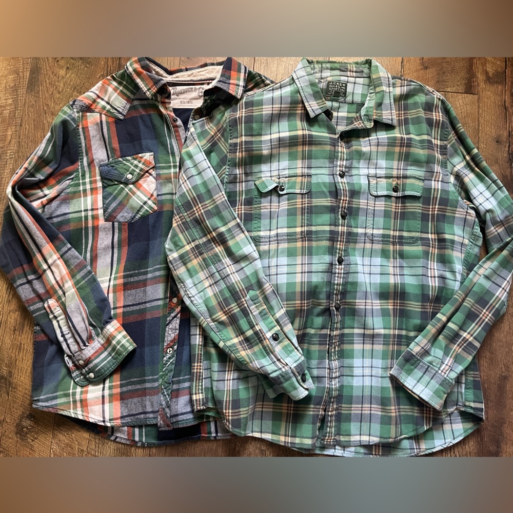 Lot bundle of plaid J. Crew Green and Blue Plaid Casual Shirts men’s XL‎